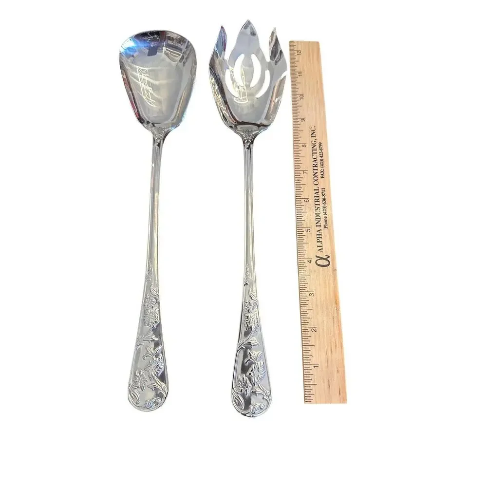 Reed & Barton QUEEN'S GARDEN Stainless 2 Pc Oversized Salad Serving Set (AA)
